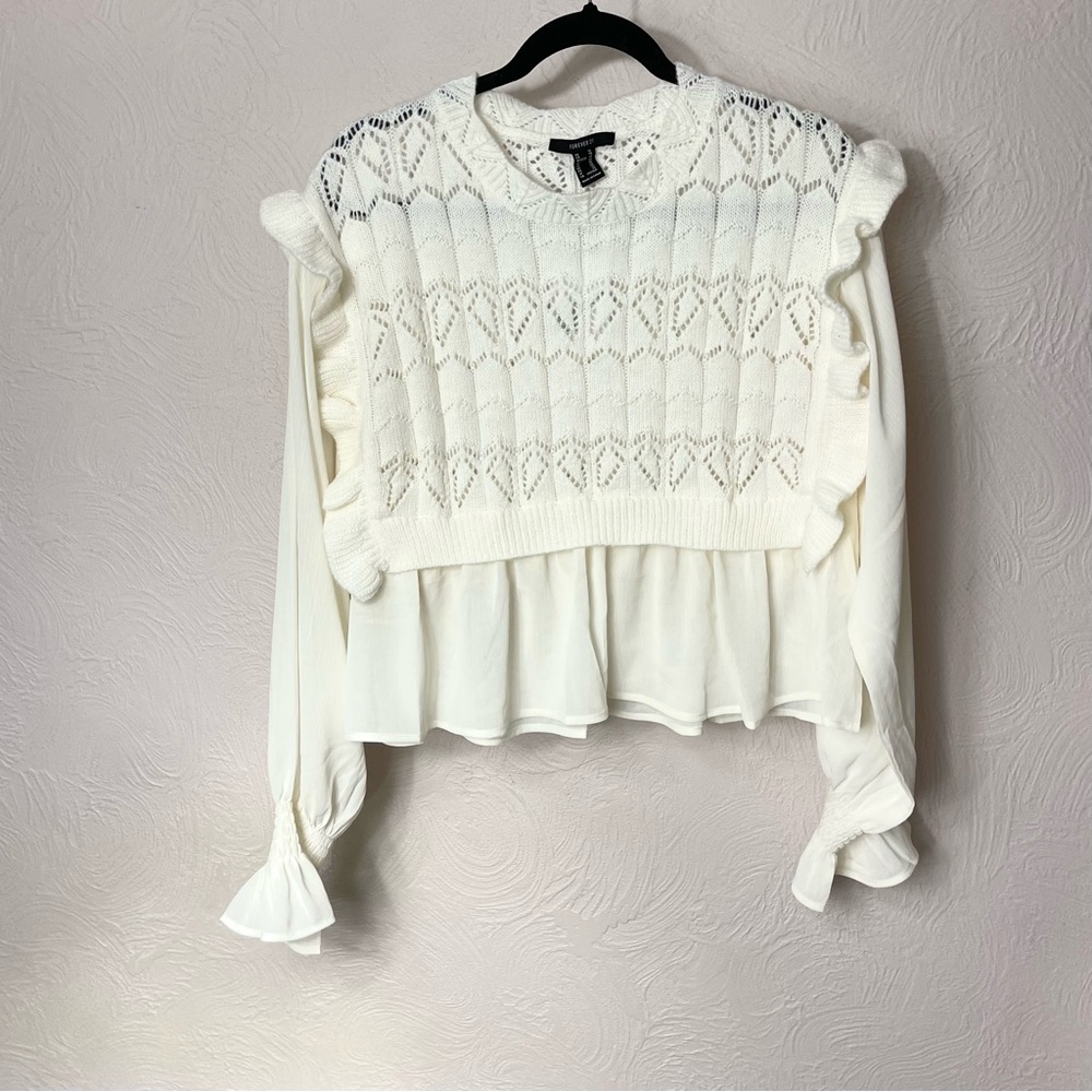 Forever 21 Cream Knit and Chiffon Blouse